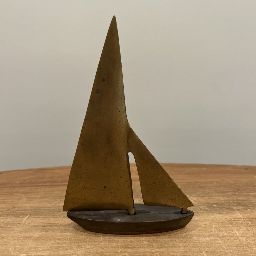 Brass Sailboat Decor Paperweight Mid Century Modern Vintage Brass Boat